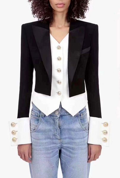 single breasted long sleeve ladies blazer coat patchwork fake two black and white women outerwear short suit jacket autumn, Black;brown
single breasted long sleeve ladies blazer coat patchwork fake two black and white women outerwear short suit jacket autumn, Black;brown