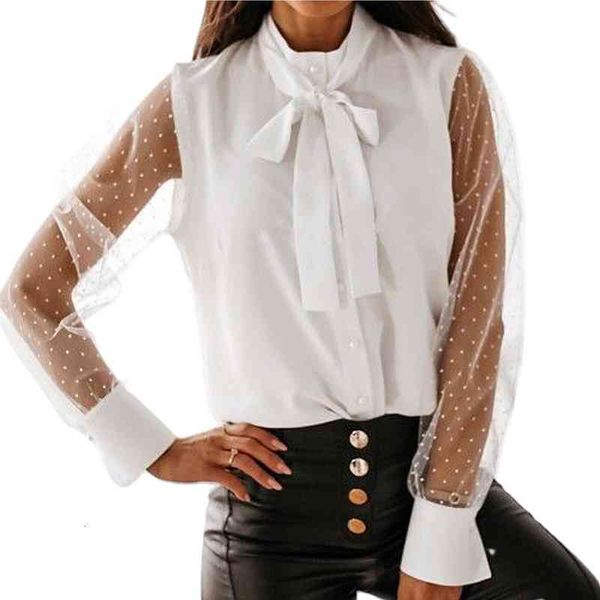 women see through retro dot print mesh long sleeve buttons bowknot female shirt woman blouse and top, White
women see through retro dot print mesh long sleeve buttons bowknot female shirt woman blouse and top, White