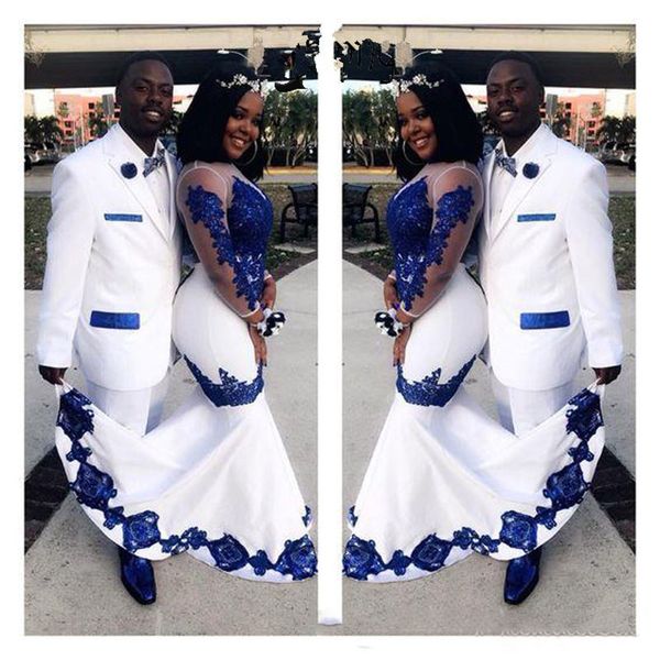 new white satin royal blue lace aso ebi african prom dresses long illusion sleeves appliqued mermaid evening formal gowns robes de cocktail, Black;red
new white satin royal blue lace aso ebi african prom dresses long illusion sleeves appliqued mermaid evening formal gowns robes de cocktail, Black;red