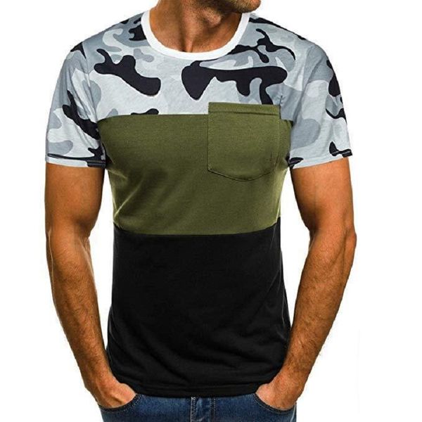 2021 new european and american men's casual sports fitness camouflage stitching short-sleeved t-shirt summer personality color matching, White;black
2021 new european and american men's casual sports fitness camouflage stitching short-sleeved t-shirt summer personality color matching, White;black