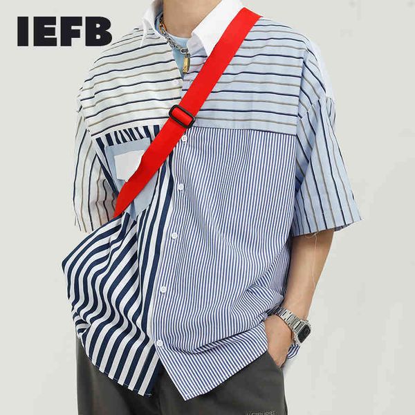 iefb men's clothing summer patchwork blue white stripe short sleeve shirt men's fashion design casual shirts 9y7144 210524, White;black
iefb men's clothing summer patchwork blue white stripe short sleeve shirt men's fashion design casual shirts 9y7144 210524, White;black