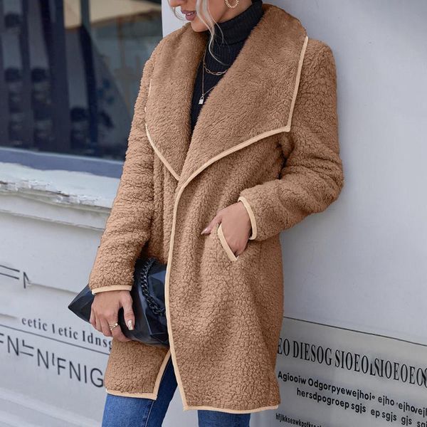 women's wool & blends woolen coat women loose casual lapel double-sided plush lamb windbreaker outwear fashion ladies overcoat 2021, Black
women's wool & blends woolen coat women loose casual lapel double-sided plush lamb windbreaker outwear fashion ladies overcoat 2021, Black