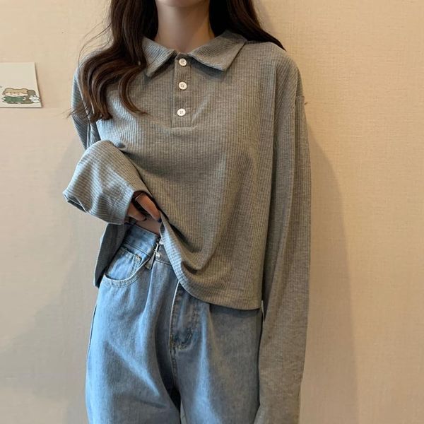 women's t-shirt short long sleeve collar gentle knitwear clothes female loose outer wear versatile student early autumn, White
women's t-shirt short long sleeve collar gentle knitwear clothes female loose outer wear versatile student early autumn, White