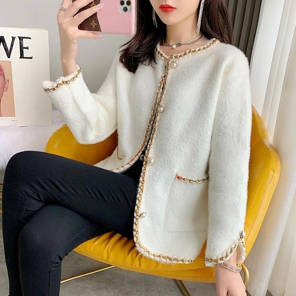 women's knits & tees jacket knitted cardigan autumn and winter wear mink velvet 2021 fashion temperament long-sleeved sweater, White
women's knits & tees jacket knitted cardigan autumn and winter wear mink velvet 2021 fashion temperament long-sleeved sweater, White