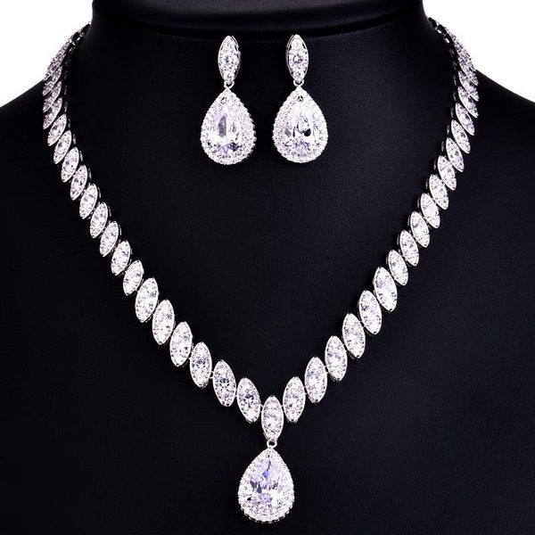 earrings & necklace trendy water drop cubic zirconia set for women luxury crystal bridal wedding jewelry sets, Silver
earrings & necklace trendy water drop cubic zirconia set for women luxury crystal bridal wedding jewelry sets, Silver