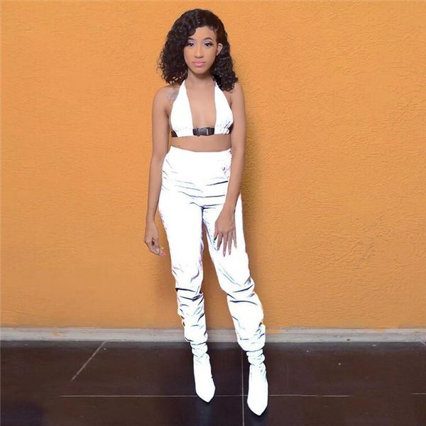 reflective two 2 piece sets womens pants halter deep v neck backless bra crop fashion long night club chic, White
reflective two 2 piece sets womens pants halter deep v neck backless bra crop fashion long night club chic, White