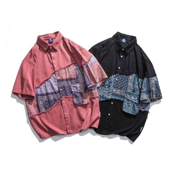 fashion shirt short sleeve men's summer street trend ethnic style stitching color contrast loose couple, White;black
fashion shirt short sleeve men's summer street trend ethnic style stitching color contrast loose couple, White;black