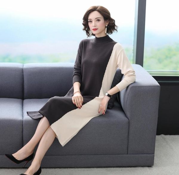 casual dresses women knitted colors patchwork dress 2021 autumn winter elegant lady warm long sleeve turtleneck sweater, Black;gray
casual dresses women knitted colors patchwork dress 2021 autumn winter elegant lady warm long sleeve turtleneck sweater, Black;gray