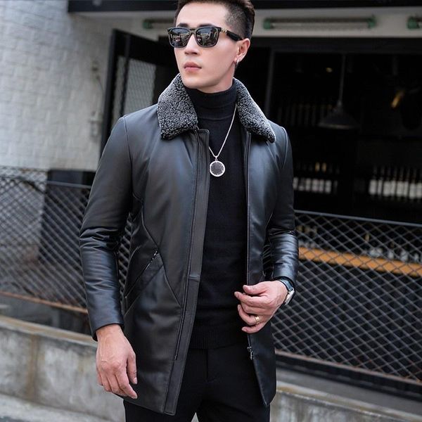 men's leather & faux genuine winter warm jacket men brand real wool collar detachable zipper medium long coat black casual business out
men's leather & faux genuine winter warm jacket men brand real wool collar detachable zipper medium long coat black casual business out
