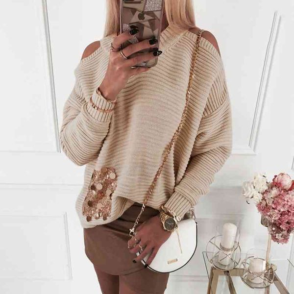 o-neck off shoulder loose autumn winter sweater lady casual sequins pocket long sleeve knitted pullover streetwear women clothes 210507, White;black
o-neck off shoulder loose autumn winter sweater lady casual sequins pocket long sleeve knitted pullover streetwear women clothes 210507, White;black