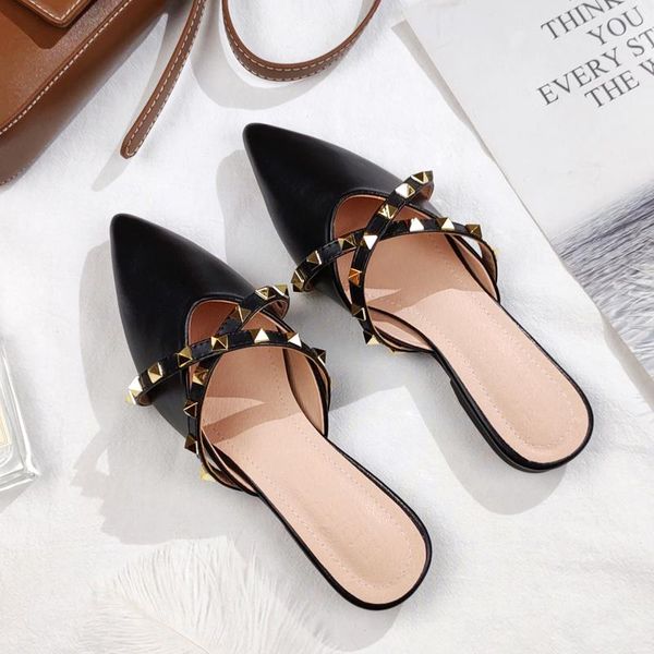 slippers faux leather women's pointed rivet flats for spring and summer 2021 fashion trend designer, Black
slippers faux leather women's pointed rivet flats for spring and summer 2021 fashion trend designer, Black