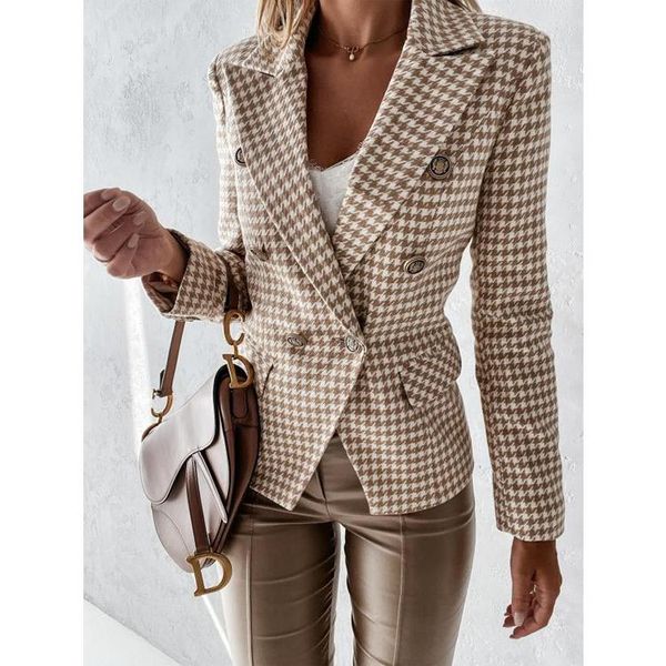 women's suits & blazers 2021 autumn suit jacket women casual fashion double breasted plaid blazer female print temperament commuter wea, White;black
women's suits & blazers 2021 autumn suit jacket women casual fashion double breasted plaid blazer female print temperament commuter wea, White;black