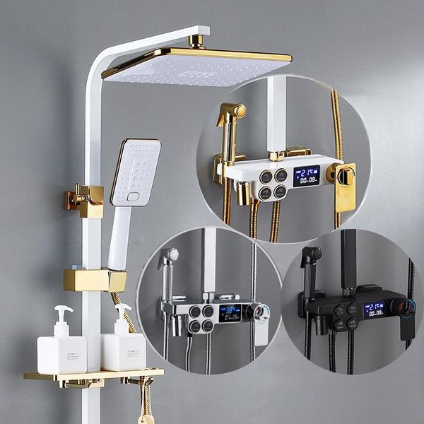 bathroom shower sets digital thermostatic set bathtub faucet mixer gold with display white chrome
bathroom shower sets digital thermostatic set bathtub faucet mixer gold with display white chrome
