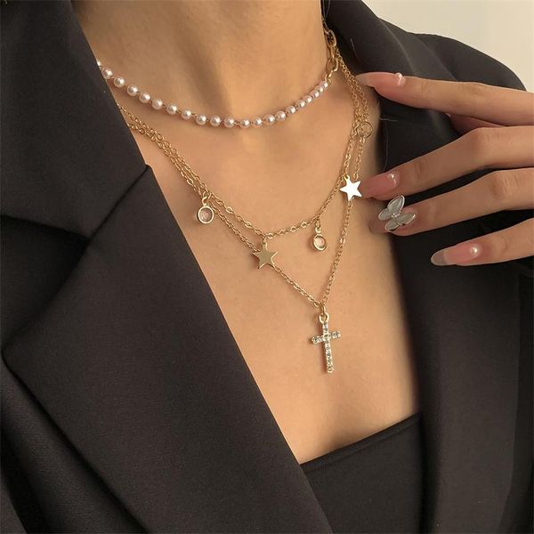 chains pastoral retro geometric cross combination necklace french elegant imitation pearl beaded chain, Silver
chains pastoral retro geometric cross combination necklace french elegant imitation pearl beaded chain, Silver