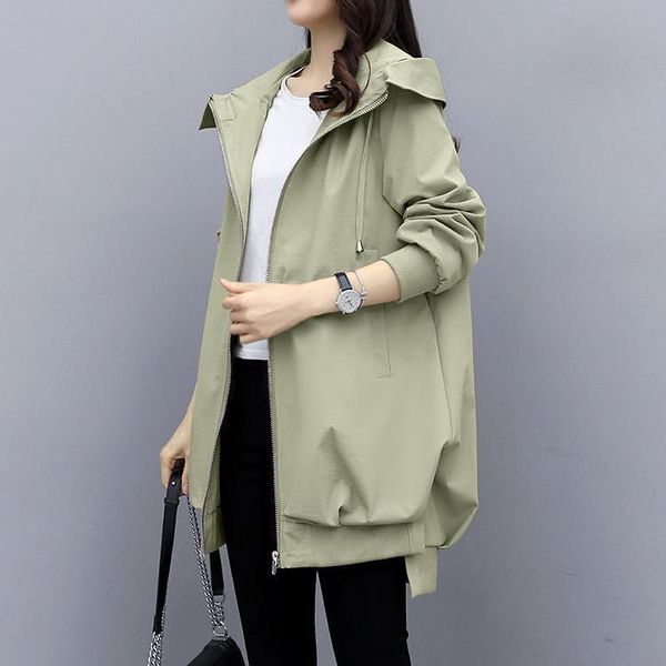 women's trench coats 2021 spring and autumn han khaki loose casual hooded windbreaker female mid-length black coat for women, Tan;black
women's trench coats 2021 spring and autumn han khaki loose casual hooded windbreaker female mid-length black coat for women, Tan;black