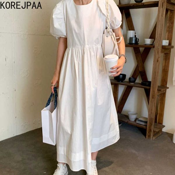 korejpaa women shirt summer korean chic ladies minimalist round neck pleated waist loose puff sleeve large swing vestidos 210526, Black;gray
korejpaa women shirt summer korean chic ladies minimalist round neck pleated waist loose puff sleeve large swing vestidos 210526, Black;gray