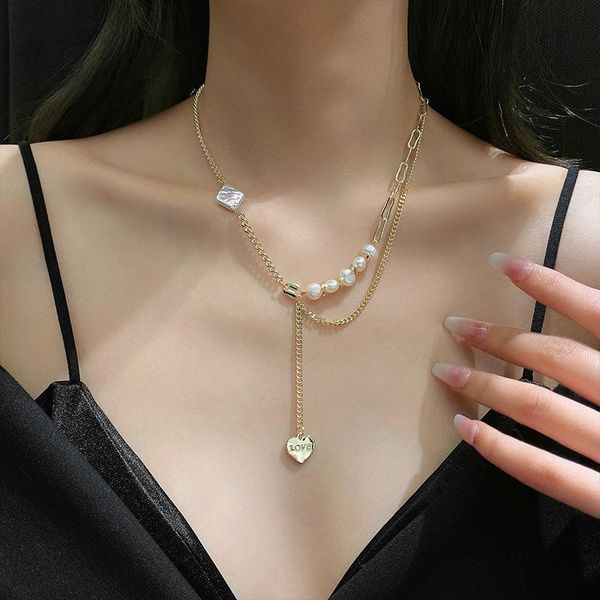 pendant necklaces minar french natural freshwater pearl for women lady asymmetric linked chain love heart choker necklace gifts, Silver
pendant necklaces minar french natural freshwater pearl for women lady asymmetric linked chain love heart choker necklace gifts, Silver