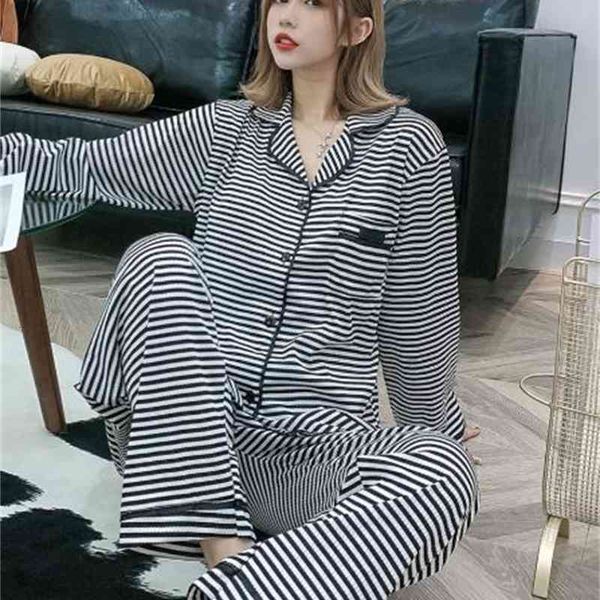 women's sleepwear net red striped sleepwear women autumn winter home wear clothes pyjama femme ladies pajamas set loose sleep pijamas s, Black;red