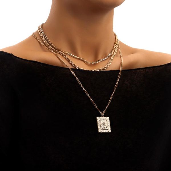 chains trend multi-layer necklace cuban diamond twist clavicle chain madonna square pendant fashion jewelry gift, Silver
chains trend multi-layer necklace cuban diamond twist clavicle chain madonna square pendant fashion jewelry gift, Silver