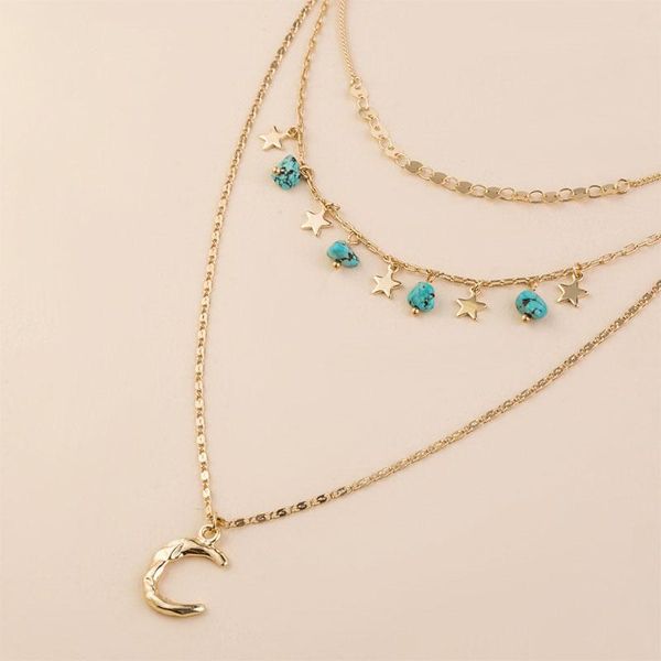 pendant necklaces arrival natural semi-precious stone multilayer crescent necklace small star clavicle chain gift, Silver
pendant necklaces arrival natural semi-precious stone multilayer crescent necklace small star clavicle chain gift, Silver