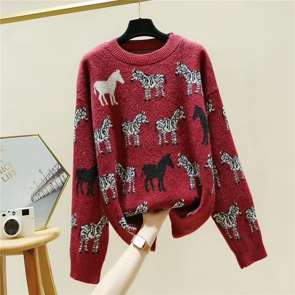 women's sweaters fall 2021 animal zebra cartoon jacquard pattern long-sleeved loose knits pullovers female, White;black
women's sweaters fall 2021 animal zebra cartoon jacquard pattern long-sleeved loose knits pullovers female, White;black