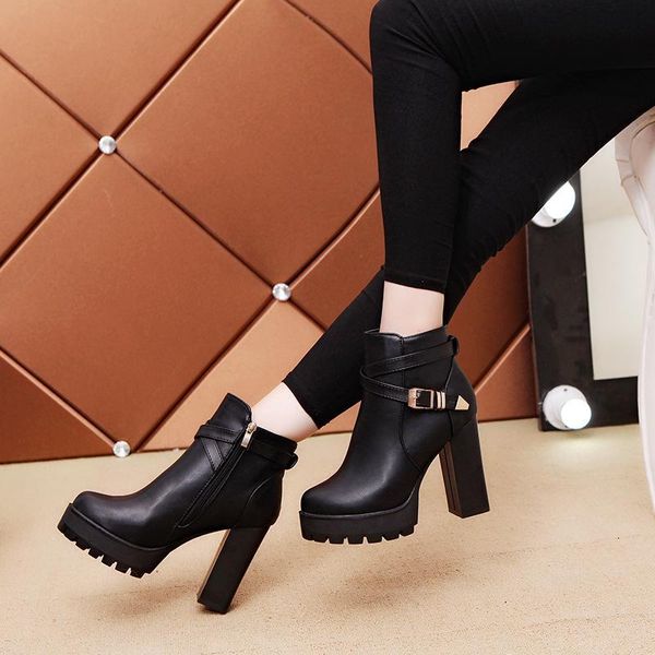 boots high heel platform women super ankle metal buckle thick sole winter shoes 015w, Black
boots high heel platform women super ankle metal buckle thick sole winter shoes 015w, Black