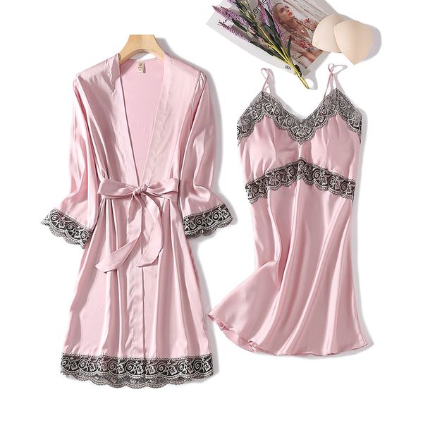 summer women nightdress bathrobe suit sashes lace patchwork silk robe nightdress 2pcs pajamas home service, Black;red
summer women nightdress bathrobe suit sashes lace patchwork silk robe nightdress 2pcs pajamas home service, Black;red