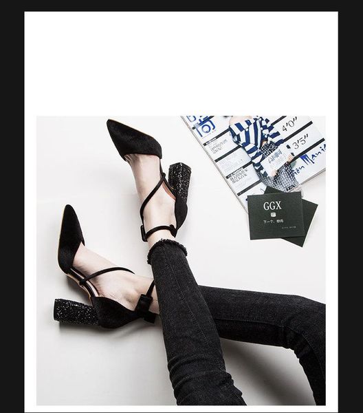 dress shoes 2021 arrival women pumps high heels party pointed toe, Black