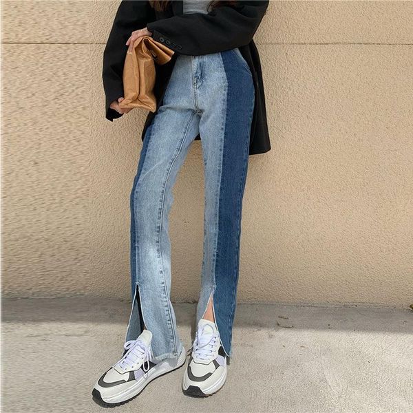 spring high waist split jeans for women korean patchwork contrast color straight pants streetwear casual long trousers women's, Blue
spring high waist split jeans for women korean patchwork contrast color straight pants streetwear casual long trousers women's, Blue