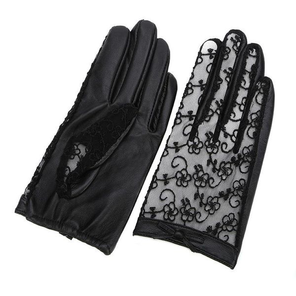five fingers gloves women' genuine sheepskin leather sun protection elegant lovely lace anti-uv driving mittens s2366, Blue;gray
five fingers gloves women' genuine sheepskin leather sun protection elegant lovely lace anti-uv driving mittens s2366, Blue;gray