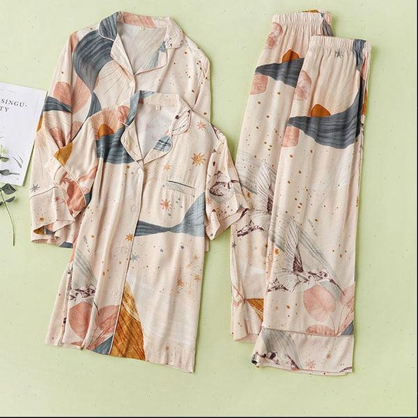short sleeved cardigan women sleepwear with long trousers starry sky printed pajamas set home pijama mujer female pajama, Black;red
short sleeved cardigan women sleepwear with long trousers starry sky printed pajamas set home pijama mujer female pajama, Black;red