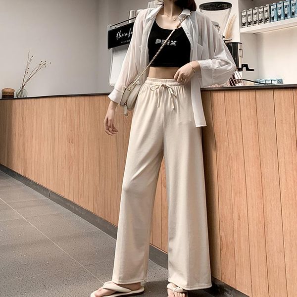 women's pants & capris lace-up women elastic waist summer wide leg straight trouser 2021 female ankle-length solid ice high, Black;white
women's pants & capris lace-up women elastic waist summer wide leg straight trouser 2021 female ankle-length solid ice high, Black;white