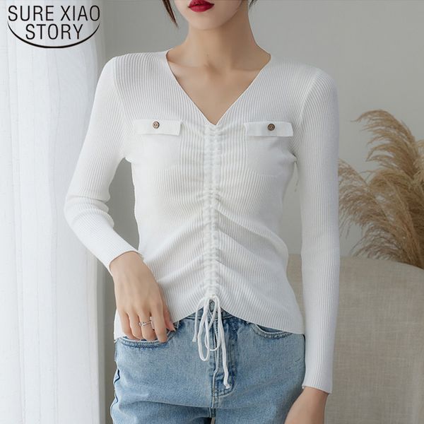 fashion autumn v collar long sleeves knitted sweater chest pocket drawstring bow bottom women 6043 50 210510, White;black
fashion autumn v collar long sleeves knitted sweater chest pocket drawstring bow bottom women 6043 50 210510, White;black
