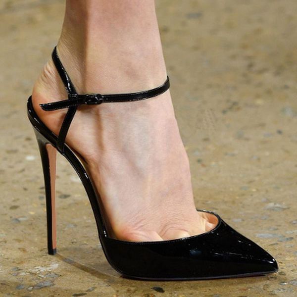 dress shoes 12cm womens high stilettos heels slingbacks patent leather pointed toe sandals 3colors plus size 34-45, Black
dress shoes 12cm womens high stilettos heels slingbacks patent leather pointed toe sandals 3colors plus size 34-45, Black