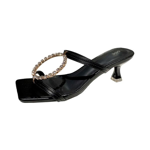 summer open-toed metal diamond-studded stiletto slippers women's square head mid-heel sandals and women, Black
summer open-toed metal diamond-studded stiletto slippers women's square head mid-heel sandals and women, Black