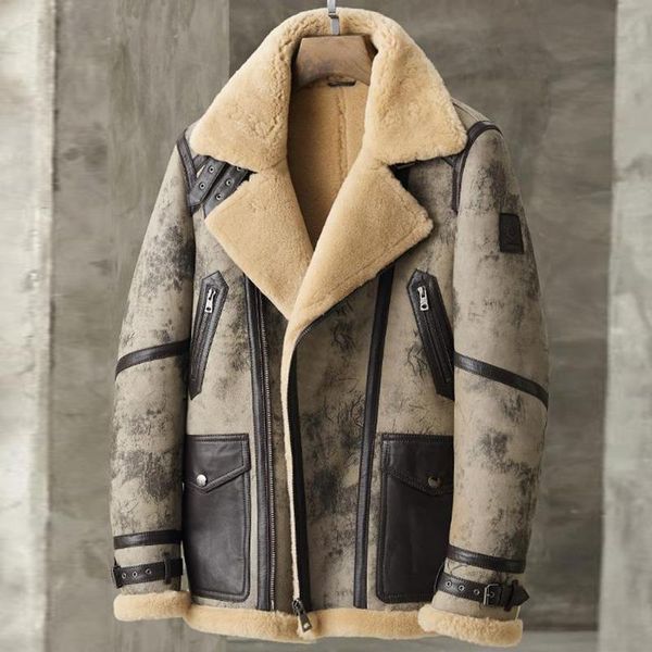 men's leather & faux gray camouflage shearling jacket men genuine b3 bomber, Black
men's leather & faux gray camouflage shearling jacket men genuine b3 bomber, Black