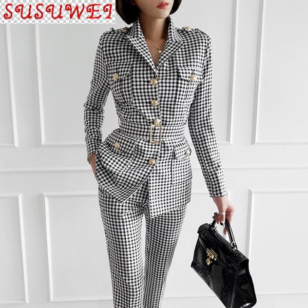 women's professional suits two-piece autumn and winter fashion ladies office plaid suit jacket casual slim female pants two piece, White
women's professional suits two-piece autumn and winter fashion ladies office plaid suit jacket casual slim female pants two piece, White