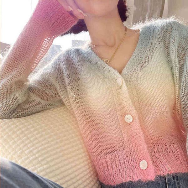 women's sweaters mohair rainbow gradient women's cardigan spring summer cut out mesh fine fashion jackets lr4z, White;black
women's sweaters mohair rainbow gradient women's cardigan spring summer cut out mesh fine fashion jackets lr4z, White;black