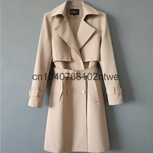 european style mid autumn dress 2021, spring and salt sweet belt waist double row long sleeve coat big code women's trench coats, Tan;black
european style mid autumn dress 2021, spring and salt sweet belt waist double row long sleeve coat big code women's trench coats, Tan;black