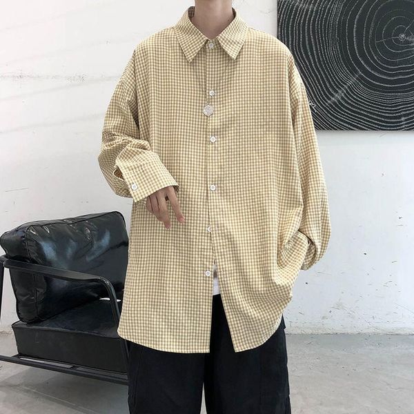 men's casual shirts spring autumn plaid korean fashion loose social streetwear long-sleeved, White;black
men's casual shirts spring autumn plaid korean fashion loose social streetwear long-sleeved, White;black