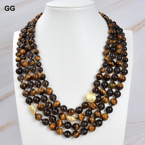 chains jk 4 rows smoky quartzs crystal tiger eye necklace handmade for women, Silver 
chains jk 4 rows smoky quartzs crystal tiger eye necklace handmade for women, Silver