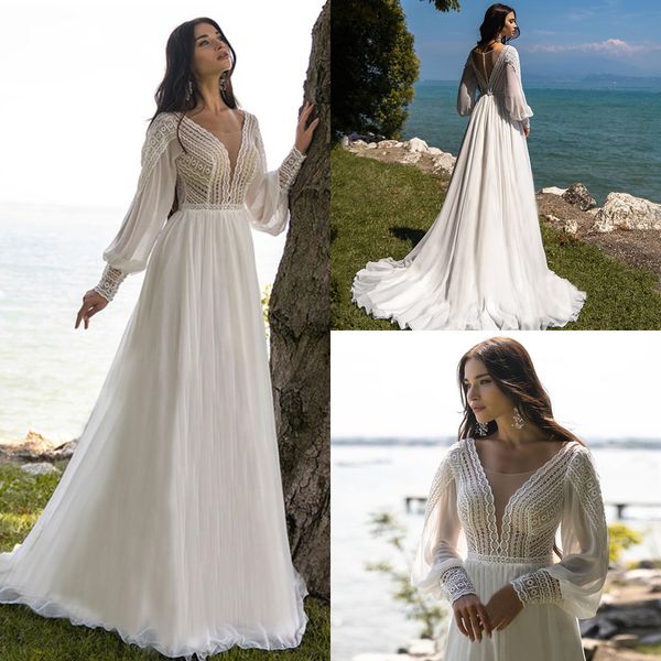 elegant bohomia a-line wedding dresses 2021 lace chiffon sweep train v-neck puffy sleeve beach bridal gowns vestido de noiva, White
elegant bohomia a-line wedding dresses 2021 lace chiffon sweep train v-neck puffy sleeve beach bridal gowns vestido de noiva, White