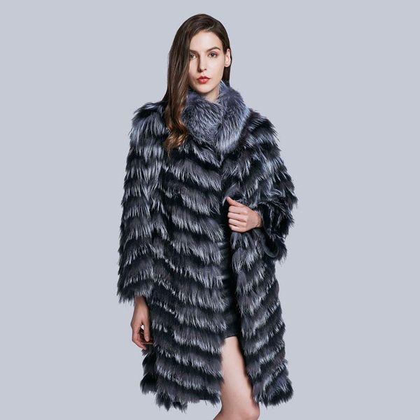 women's fur & faux jkp real silver coat fashion striped large collar clothes hxp-f005, Black
women's fur & faux jkp real silver coat fashion striped large collar clothes hxp-f005, Black