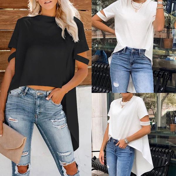 women's t-shirt women casual irregular hem t-shirt, round collar solid color short sleeve crop , black/ white
women's t-shirt women casual irregular hem t-shirt, round collar solid color short sleeve crop , black/ white