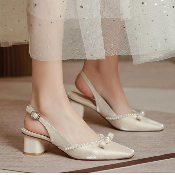 summer baotou sandals chunky heel pointed high buckle satin korean version of the wild female cool pearl shoes, Black
summer baotou sandals chunky heel pointed high buckle satin korean version of the wild female cool pearl shoes, Black