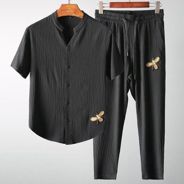 men's tracksuits chinese style casual suit summer handsome slim embroidery short sleeve cardigan sports ice silk two piece thin set, Gray
men's tracksuits chinese style casual suit summer handsome slim embroidery short sleeve cardigan sports ice silk two piece thin set, Gray
