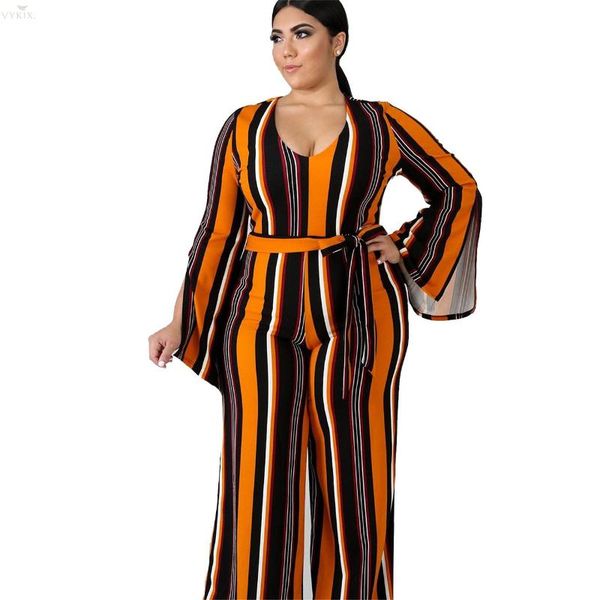 women's jumpsuits & rompers womens clothing plus size women playsuit v neck full sleeve striped print sashes bodycon clubwear jumpsuit, Black;white 
women's jumpsuits & rompers womens clothing plus size women playsuit v neck full sleeve striped print sashes bodycon clubwear jumpsuit, Black;white