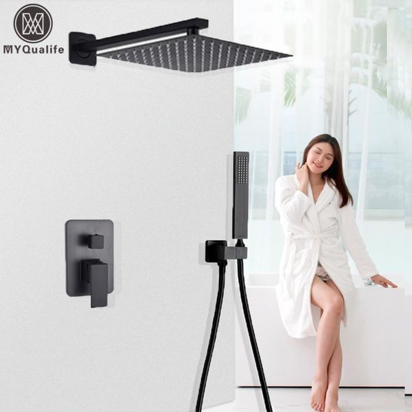 matte black wall mounted bathroom shower rainfall mixed and cold water mixer tap embedded box control valve sets 
matte black wall mounted bathroom shower rainfall mixed and cold water mixer tap embedded box control valve sets