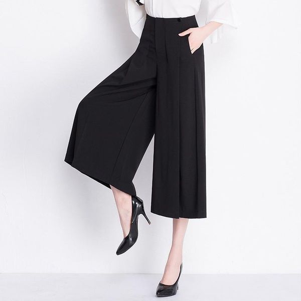women's pants & capris korean casual ankle-length 2021 spring autumn women high waist wide leg trousers black loose office lady plus si, Black;white