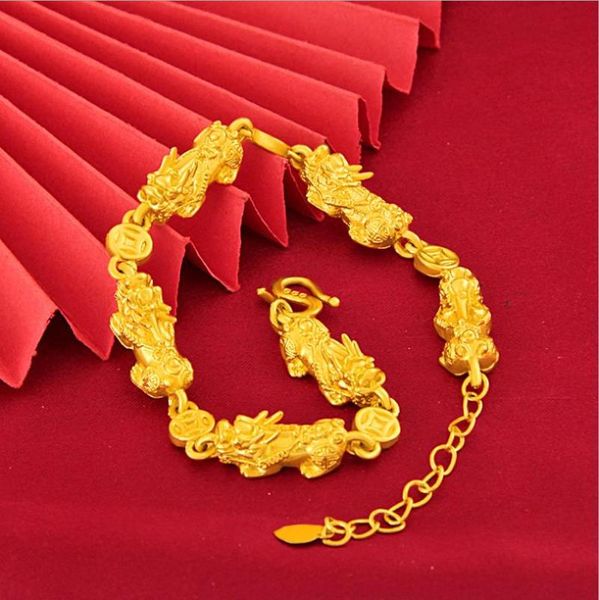 link, chain hi classic 24k gold copper coins small pi xiu bracelet heart party friend birthday gift, Black
link, chain hi classic 24k gold copper coins small pi xiu bracelet heart party friend birthday gift, Black